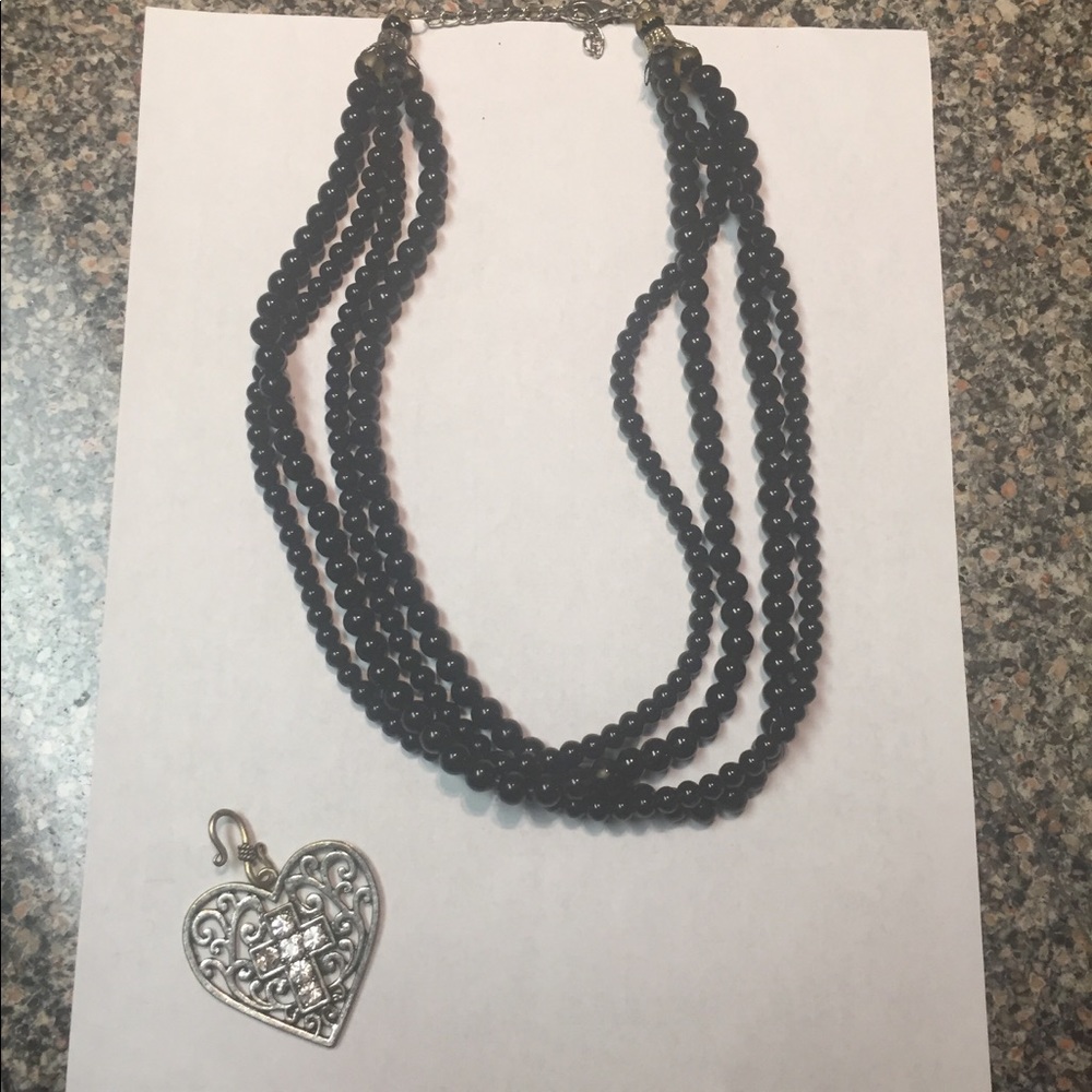 Black beaded necklace with removable pendant